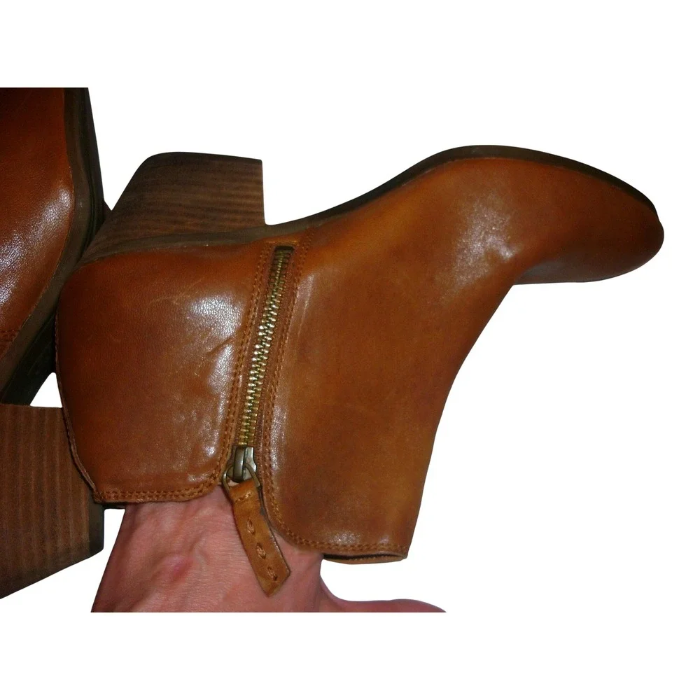 Frye Judith Dual Zip Leather Ankle Bootie Cognac Brown Women 9.5M‎